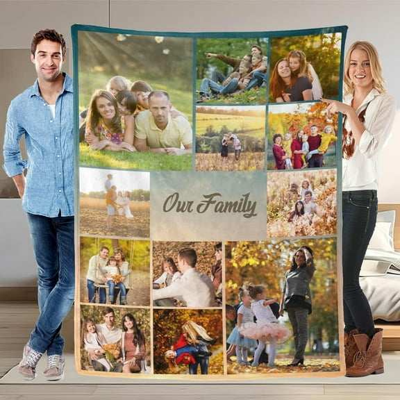 Custom Blanket with Photo and Text Memorial Gift for Lover, Couple,10 Photos Collage Blanket with Pictures Customized for Wife, Husband, Personalized Throw Blanket for Anniversary A Blankets