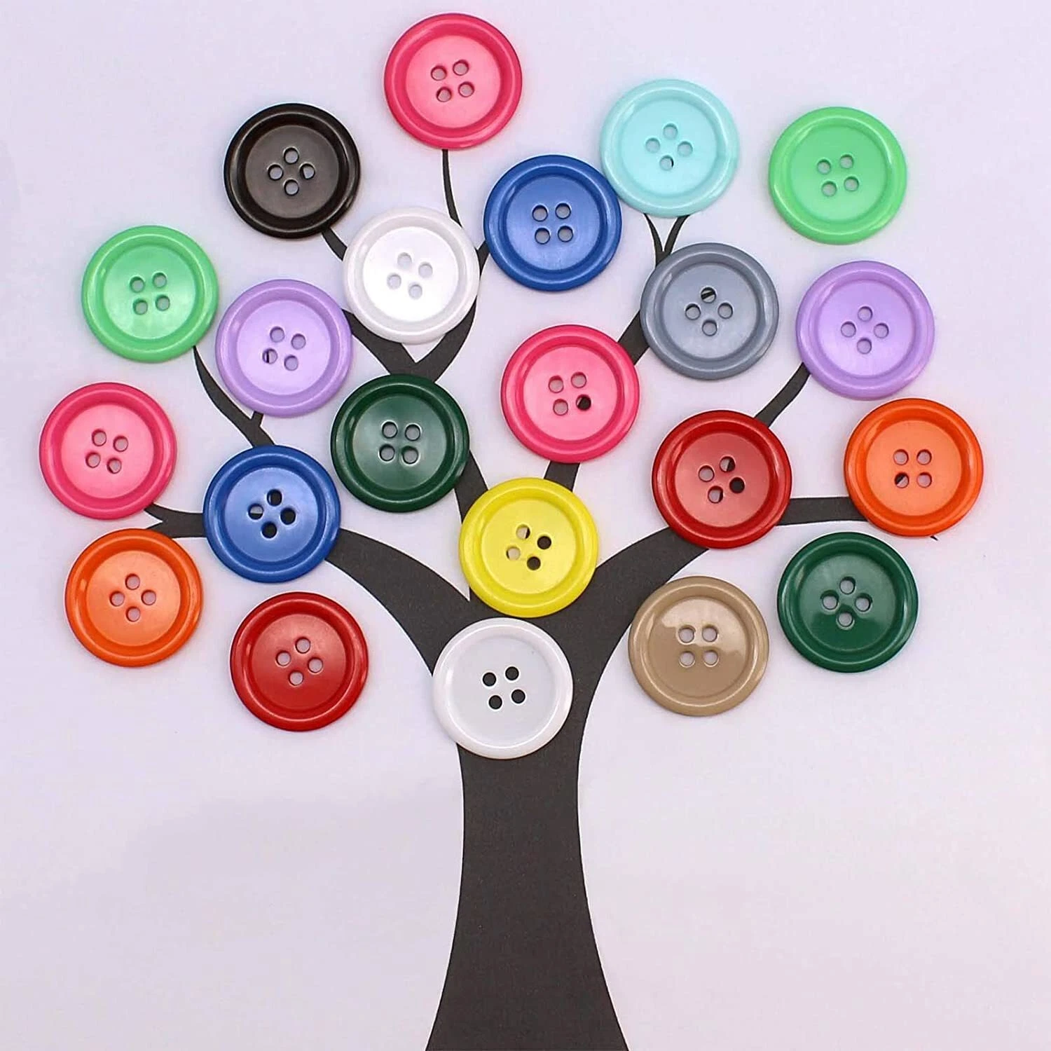 100 Pcs 1 inch Resin Sewing Buttons 15 Colors 4 Holes Flatback Round Multicolor