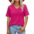 thumbnail image 2 of Womens Tops Basic Summer V Neck T Shirts Short Sleeve Dressy Casual Loose Fit Cute Tee Clothes Trendy Fashion Outfits Red M, 2 of 5