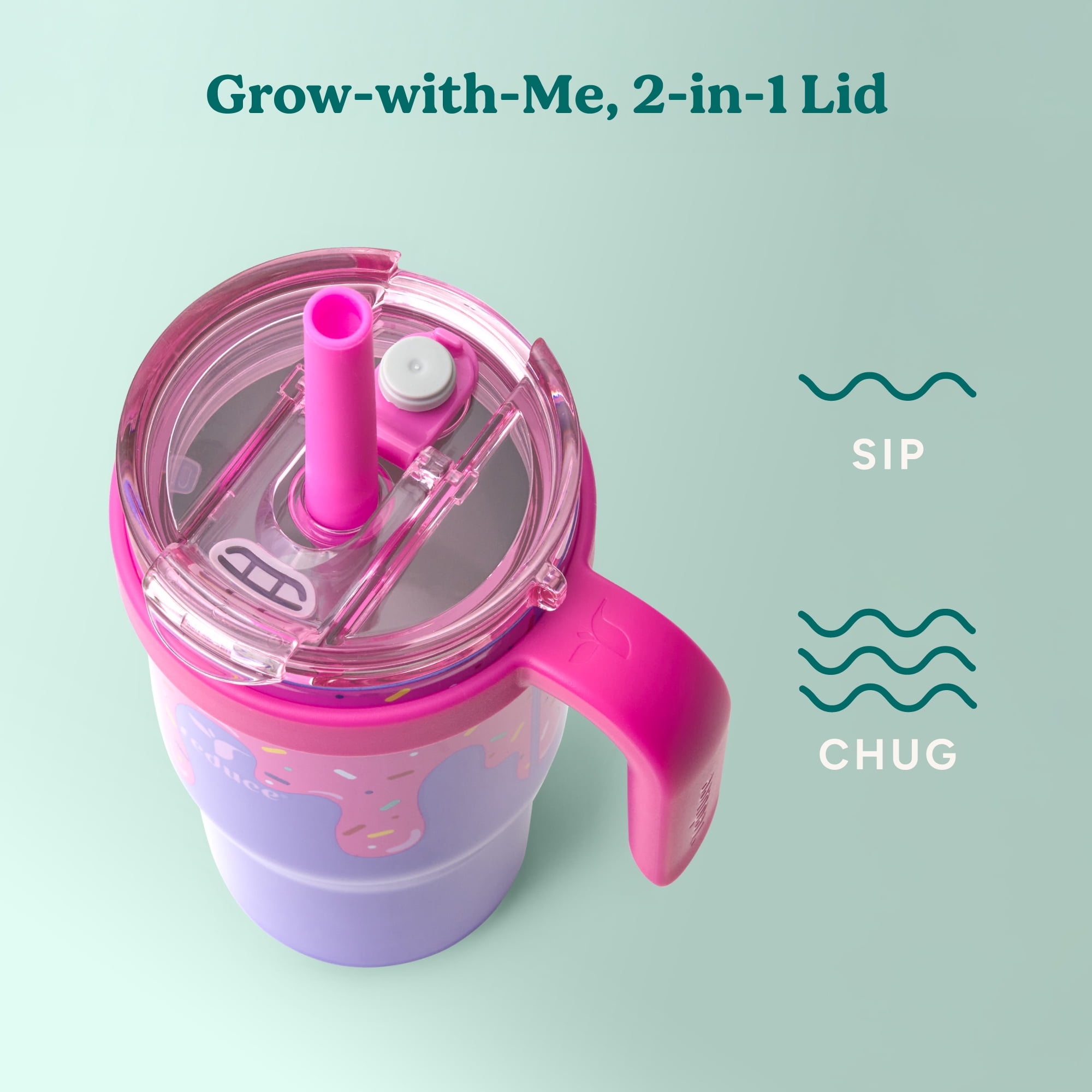 (3 pack) Reduce Coldee Kids Insulated Tumbler with Straw, 18oz Stainless Steel Spill-Proof Cup with Handle, Ice Cream