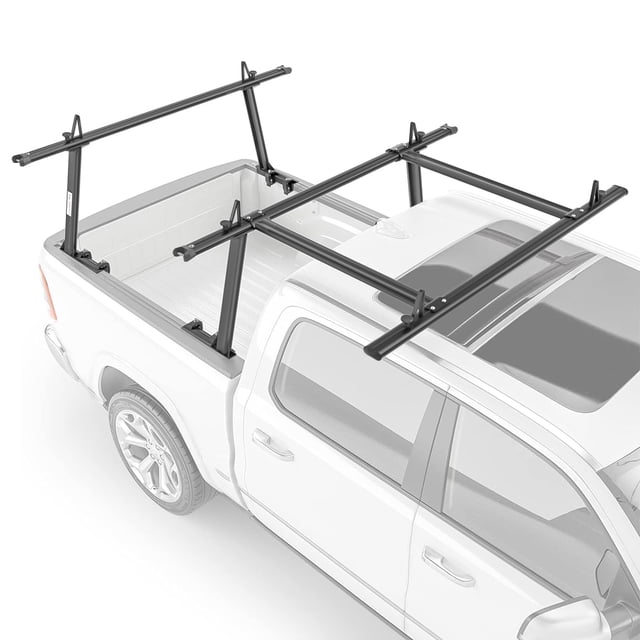 AA-Racks Model APX25-E Aluminum Pickup Truck Ladder Rack w/Cantilever Extension - Sandy Black (2 Packages)