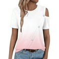 thumbnail image 5 of Womens Cold Shoulder Tops 2025 Summer Trendy Gradient/Solid Color Dressy Casual T-Shirts Crewneck Ladies Going Out Tunic Blouses, 5 of 6
