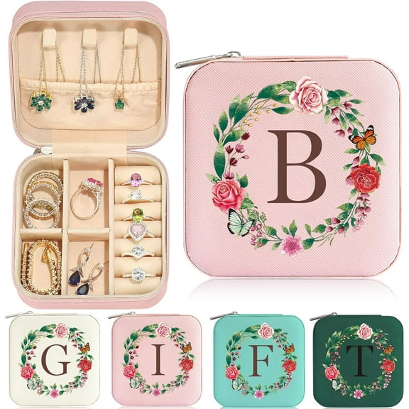 Bridesmaid Gift For Wedding Day - Bridesmaid Proposal Box | Bridal Shower Gifts | Maid Of Honor Gifts| Bachelorette Gift | Bride Flower Girl Women Gift |Travel Jewelry Box - Letter B, Pink[Z2871]