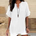 thumbnail image 5 of Womens Cotton Linen Tops Casual V Neck Blouse Loose Fit Short Sleeve Shirt Lightweight Summer Beach Vacation Clothes by Gbobgt White 3XL, 5 of 6