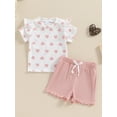 thumbnail image 2 of Bagilaanoe 2pcs Toddler Baby Girl Shorts Set Short Sleeve Heart Print T Shirt Tops + Shorts 6M 12M 18M 24M 3T 4T Kids Casual Summer Clothes, 2 of 7