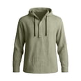 thumbnail image 4 of LYSMORA Mens 2 Piece Outfit Hooded Half Button Long Sleeve Top Drawstring Elastic Waist Pants Casual Linen Set For Travel Beach Daily Wear, 4 of 6