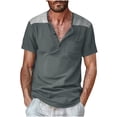 thumbnail image 2 of pstuiky Camisas de vestir de manga corta para hombre, Camisa de manga corta con cuello alto y botones de patchwork para hombre camisas casuales para hombre xl, 2 of 6