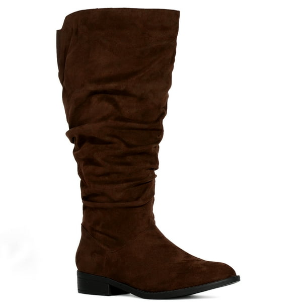 pull on wide calf knee high boots