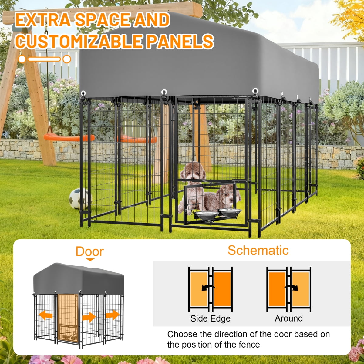 LuckyNote Outdoor Dog Kennel 4.23'x3.83'x4.83' with Roof, Heavy Duty Welded Wire Crate, All-Weather Protection & Safe Lock, Grey