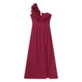 thumbnail image 5 of TiaoBug Womens One Shoulder Ruffle High Split Bodycon Maxi Dress Wedding Evening Party Gown Cocktail Clubwear Burgundy XXL, 5 of 7