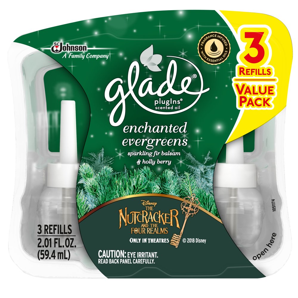 Glade PlugIns Scented Oil Air Freshener Refill, Enchanted Evergreens, 3