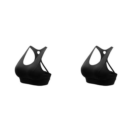 

2pcs Women Sports Bra Push Up Female Gym Workout Tops Adjustable M Black