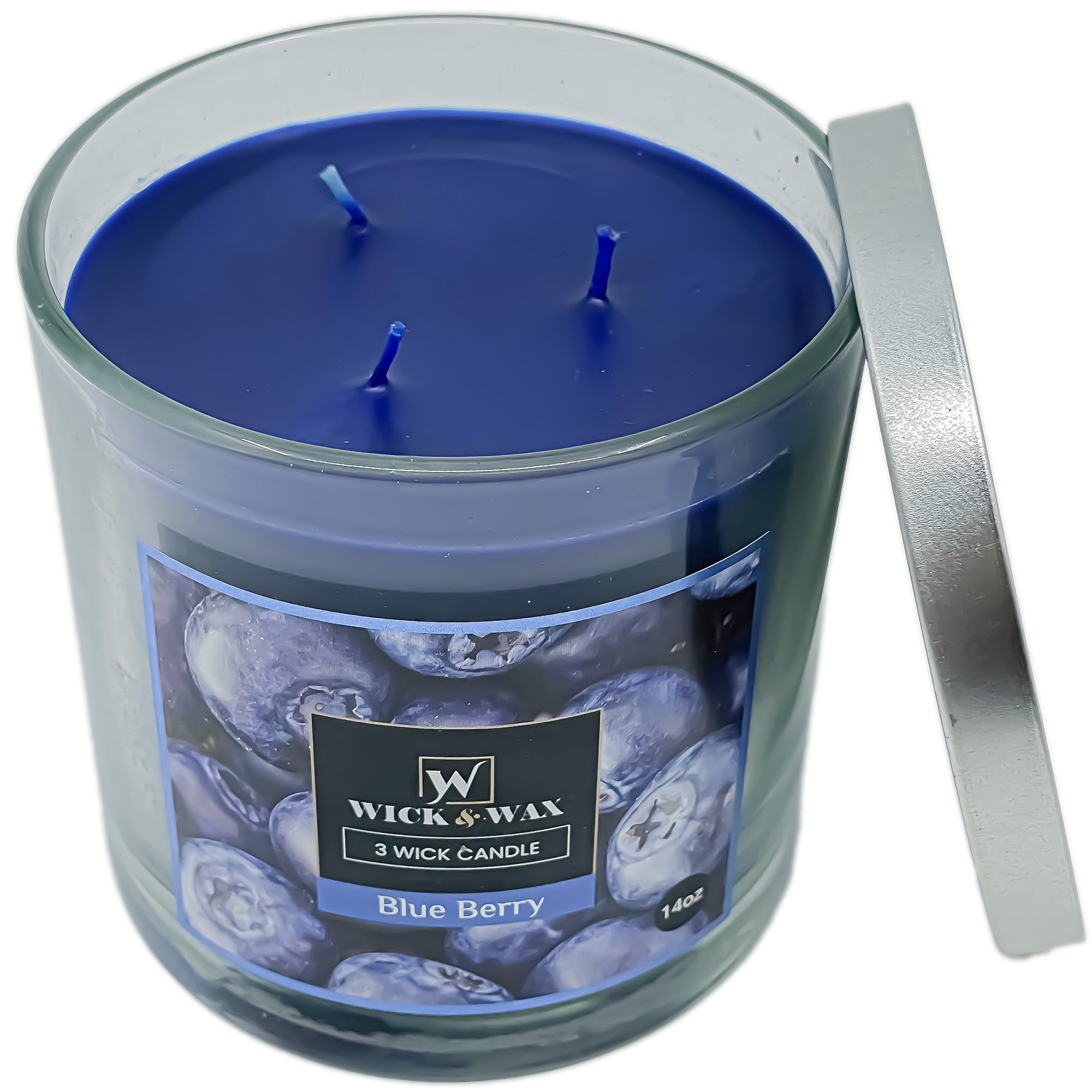 VeZee's 3 Wick 14 oz Blueberry Scented Jar Candles by Wick & Wax, Lift your spirits with the refreshing, pleasant fragrance:2 Jars