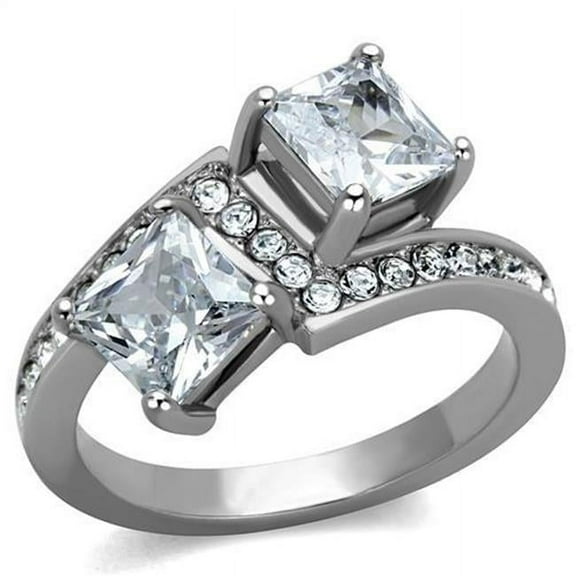 Alamode TK2113-10 Women High Polished Stainless Steel Ring with AAA Grade CZ in Clear - Size 10
