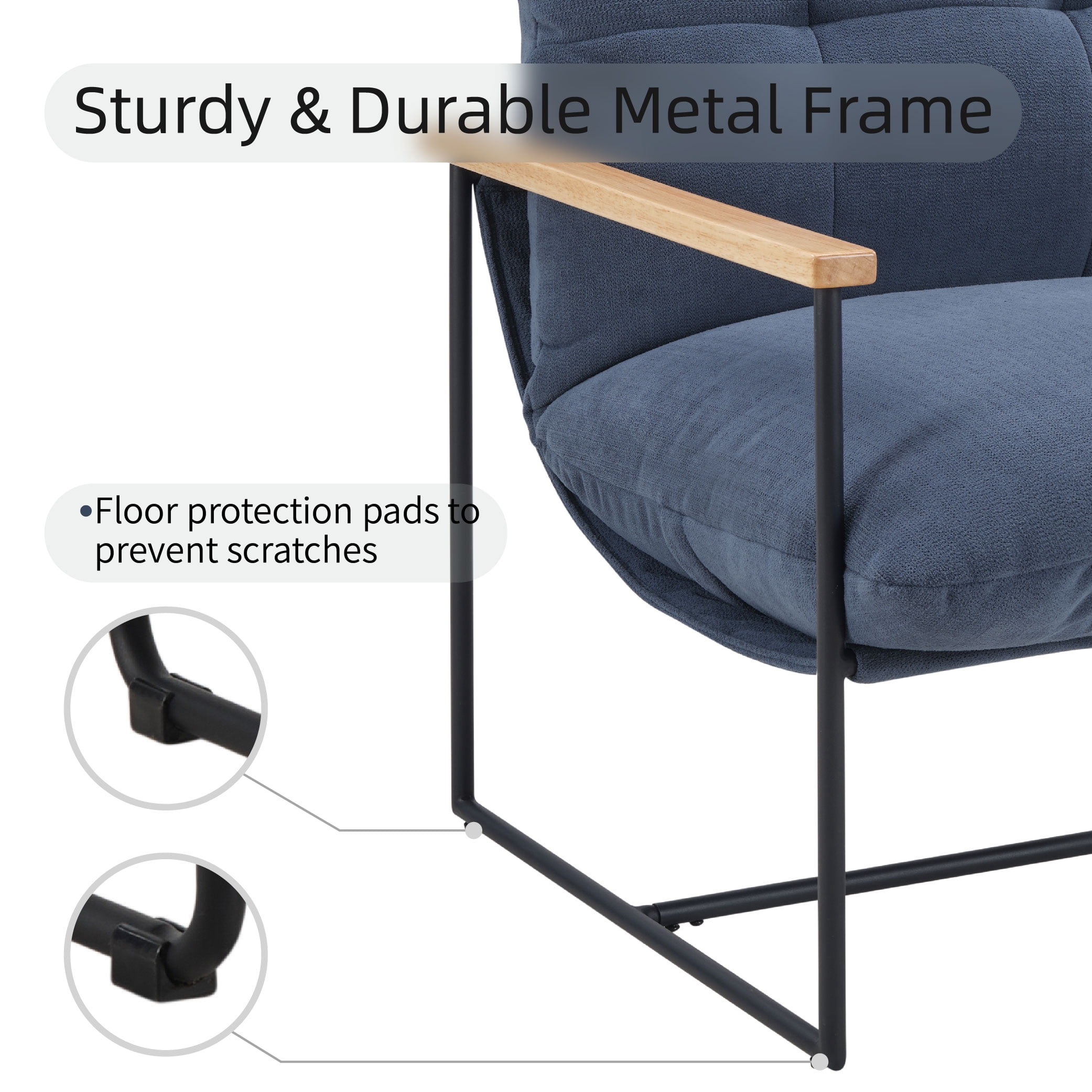 MAYEERTY Modern Accent Chair with Removable Cushion & Wood Armrests,Blue