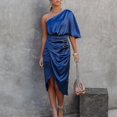 thumbnail image 1 of Women Solid Color Midi Dress Satin Bodycon Pencil Dresses-hy, 1 of 5