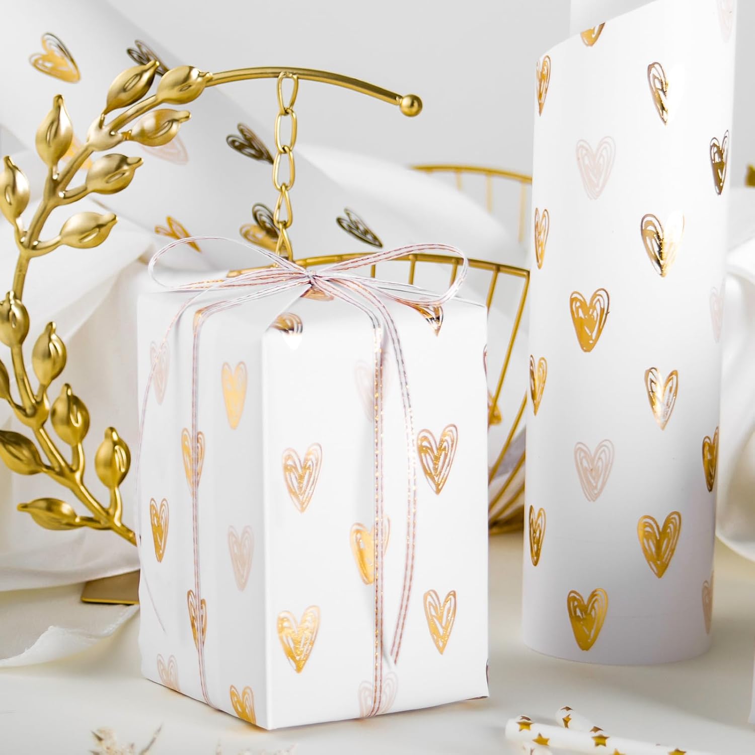 HOMERAL Foil Hearts Wrapping Paper Roll - 17in x 33ft photo 6