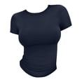 thumbnail image 7 of Gsakboxl Womens Tops Women Thin Soft Round Neck Cropped Short Sleeve Pullover Crop T Shirt Fashion Slim Fit Style Lightweight Summer Going Out Casual Top For Teen Ladies Navy S, 7 of 7