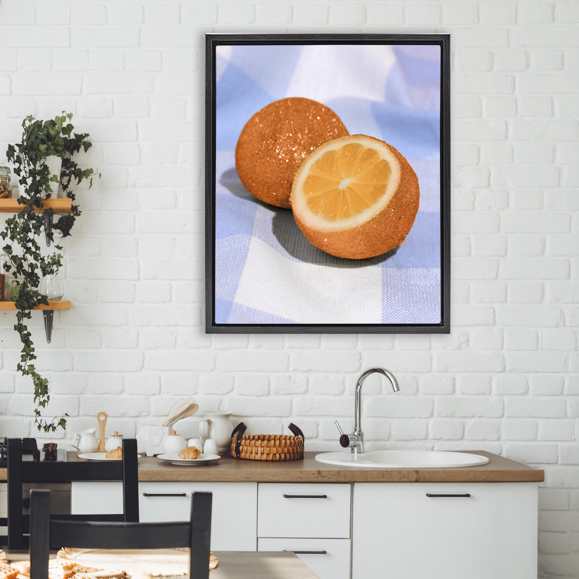 Stupell Industries Glimmer Orange on Blue Black Framed Floater Canvas Wall Art, design by LISH Creative