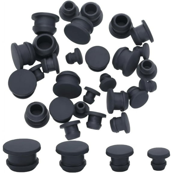 32PCS 4 Sizes Silicone Stoppers for Salt and Pepper Shakers 13/64 9/32 23/64 7/16 Inch Black Salt Plug Slot Stopper Replacement Bottle Caps Reusable Round End Cap Corks for BottlesBlack