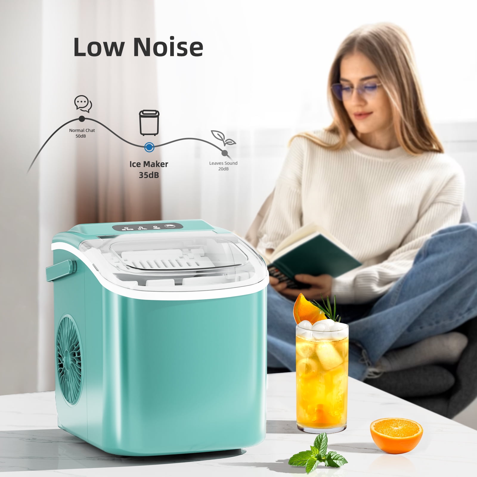 FREE VILLAGE Ice Makers Countertop,Portable Ice Maker Machine with Self-Cleaning,26.5lbs/24Hrs,6 Mins/9 Pcs Bullet Ice,Ice Scoop and Basket,Handheld Ice Maker for Kitchen/Home/Office/Party