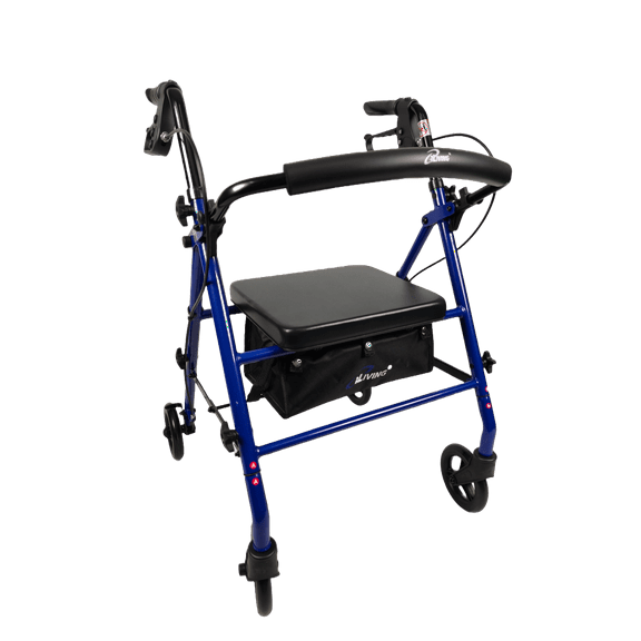 iLIVING ILG-800B Blue Rollator Walker – Heavy Duty Frame, Adjustable Height, Easy-Fold Design and Smart Brake Lock for Adults