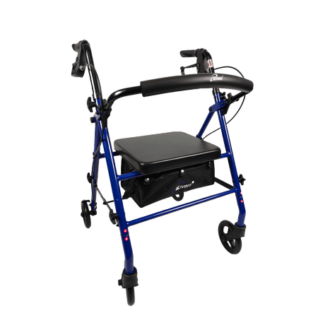 iLIVING ILG-800B Blue Rollator Walker – Heavy Duty Frame, Adjustable Height, Easy-Fold Design and Smart Brake Lock for Adults