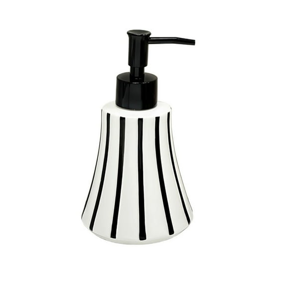 Striped Hotel Home Soap Dispenser Push Lotion Dispensing Bottle Curved 350ml Black/Red