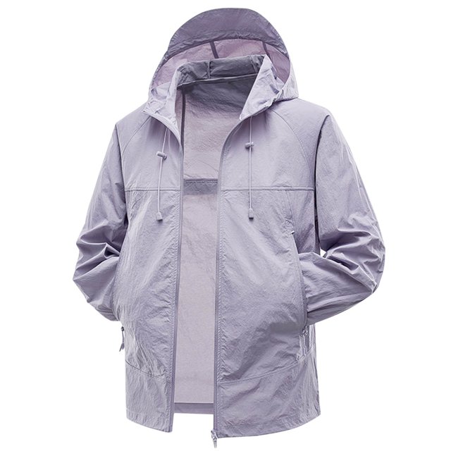 Mens Light Jacket Hoodie Zipper Adjustable Drawstring Sun Protection Quick Dry Summer Coat for Fishing Hiking Athletic Running Purple