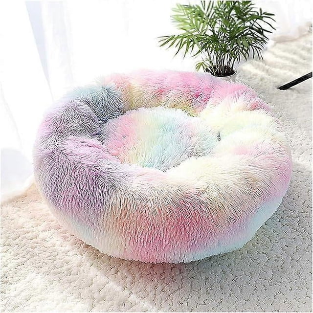 Cama redonda de 60 cm con forma de donut para perros y gatos, suave y acogedora, ideal para acurrucarse, acurrucarse y relajarse.
