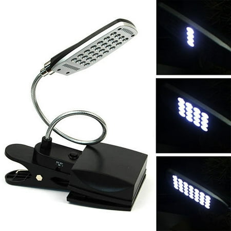 HDE Bright 28 LED 3 Mode Clip On Lamp Flexible Neck Clamp Desk Light (USB or Battery