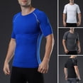 thumbnail image 3 of T-shirt de Sport pour Hommes, Couleur Unie, Col Rond, Manches Courtes, Séchage Rapide, Moulant, Extensible, Course, Basketball, Mise en Forme, Vêtement de Sport, 3 of 8