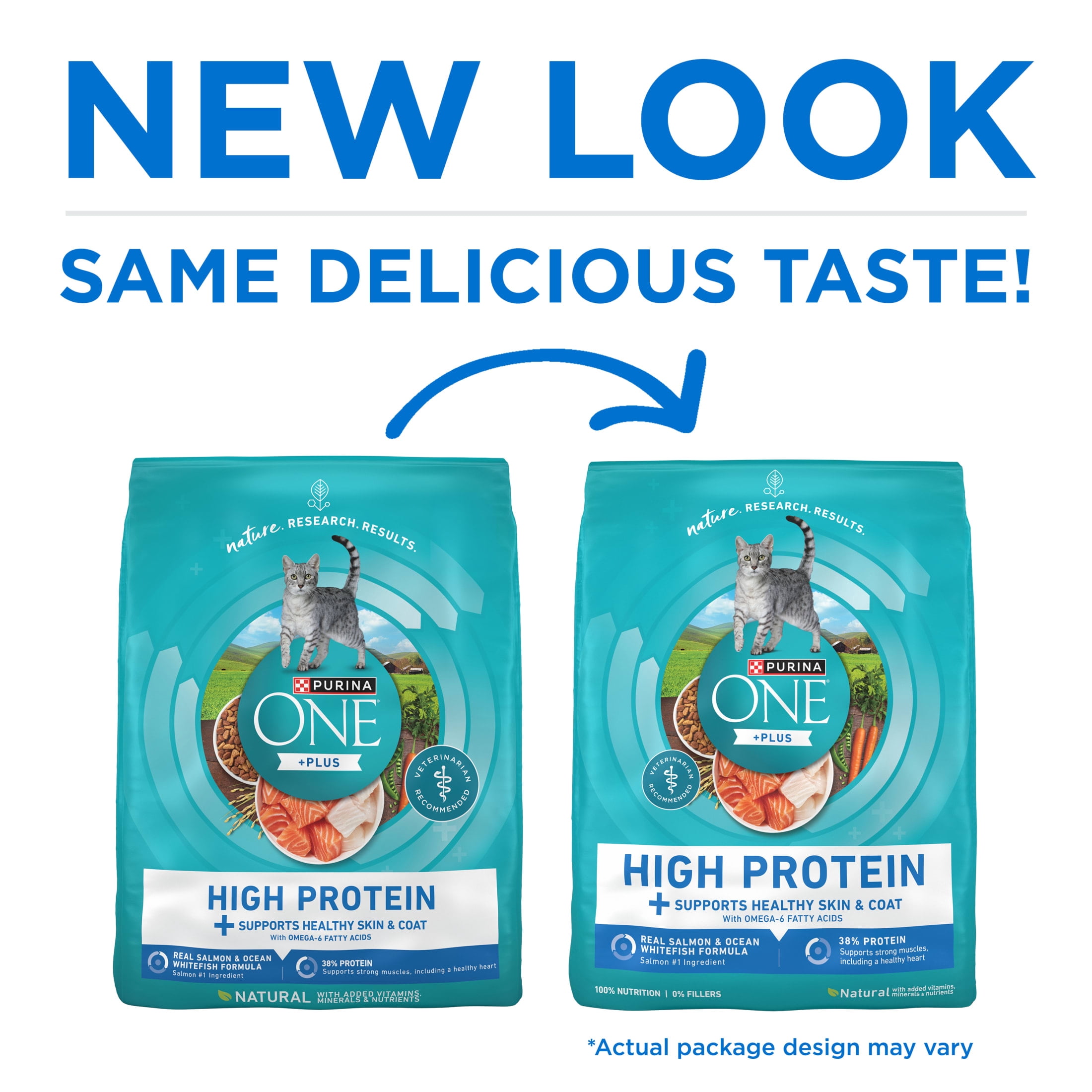 (3 pack) Purina ONE Plus Natural High Protein Dry Cat Food Salmon and Ocean Whitefish Skin and Coat Health Formula, 7 lb Bag