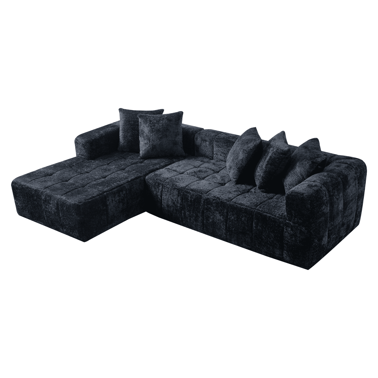 107.9 Inch Cloud Modular Sectional Sofa Couch with L-Shape Chaise, Deep Seat Corner Couch for Living Room Bedroom No Assembly Needed, Black