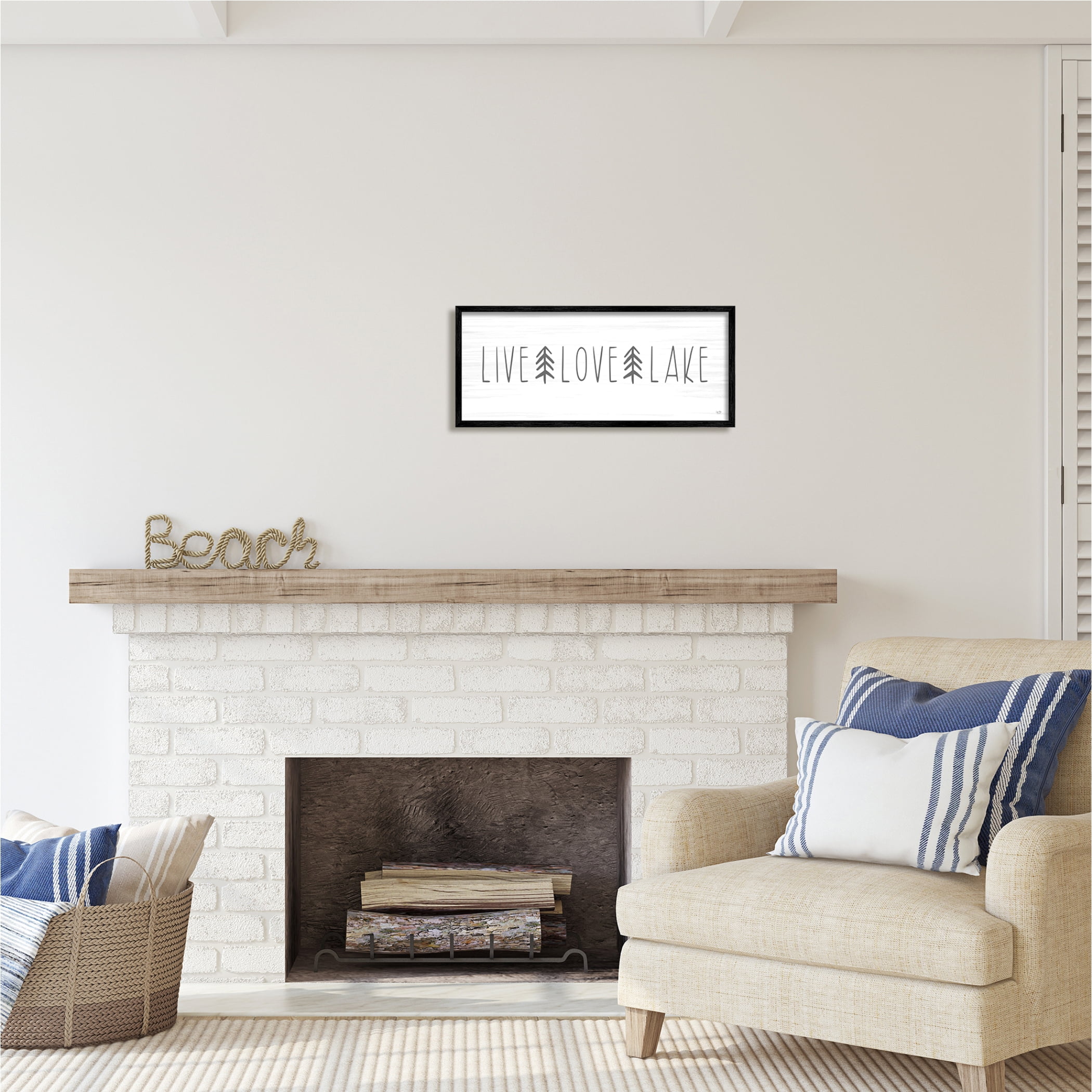 Stupell Industries Live Love Lake Phrase Nature Painting Black Framed Art Print Wall Art, 24 x 10