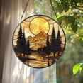 thumbnail image 5 of Mountain Sunset Stained Glass Suncatcher, Nature Landscape Window Hanging, Round Forest Glass Art, Rustic Cabin Decor Gift, 5 of 6
