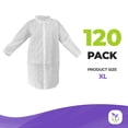 thumbnail image 2 of White Disposable Lab Coats for Adults, X-Large. Pack of 120 Unisex Disposable Lab Coat for Students. SMS 40 GSM Protective Coat with Elastic Wrists, 5 Snaps and No Pockets, 2 of 7
