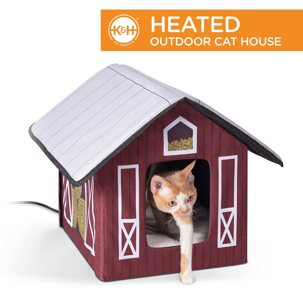 K&H Pet Products Outdoor Heated Kitty House Cat Shelter, Barn Design