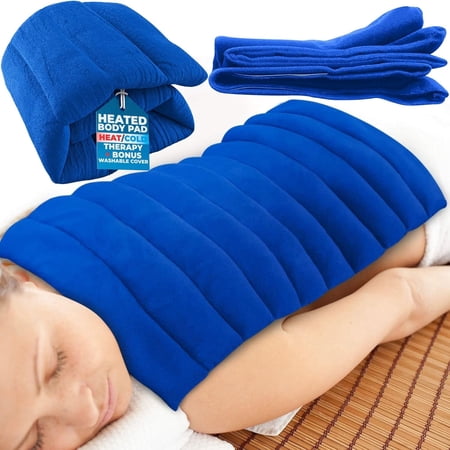 ComfortCloud Microwavable Xl Heating Pad for Neck and Shoulders and Back, Natural Moist Heat Therapy Pads with Washable Cover, 22" X 13" Blue, 1 Ct
