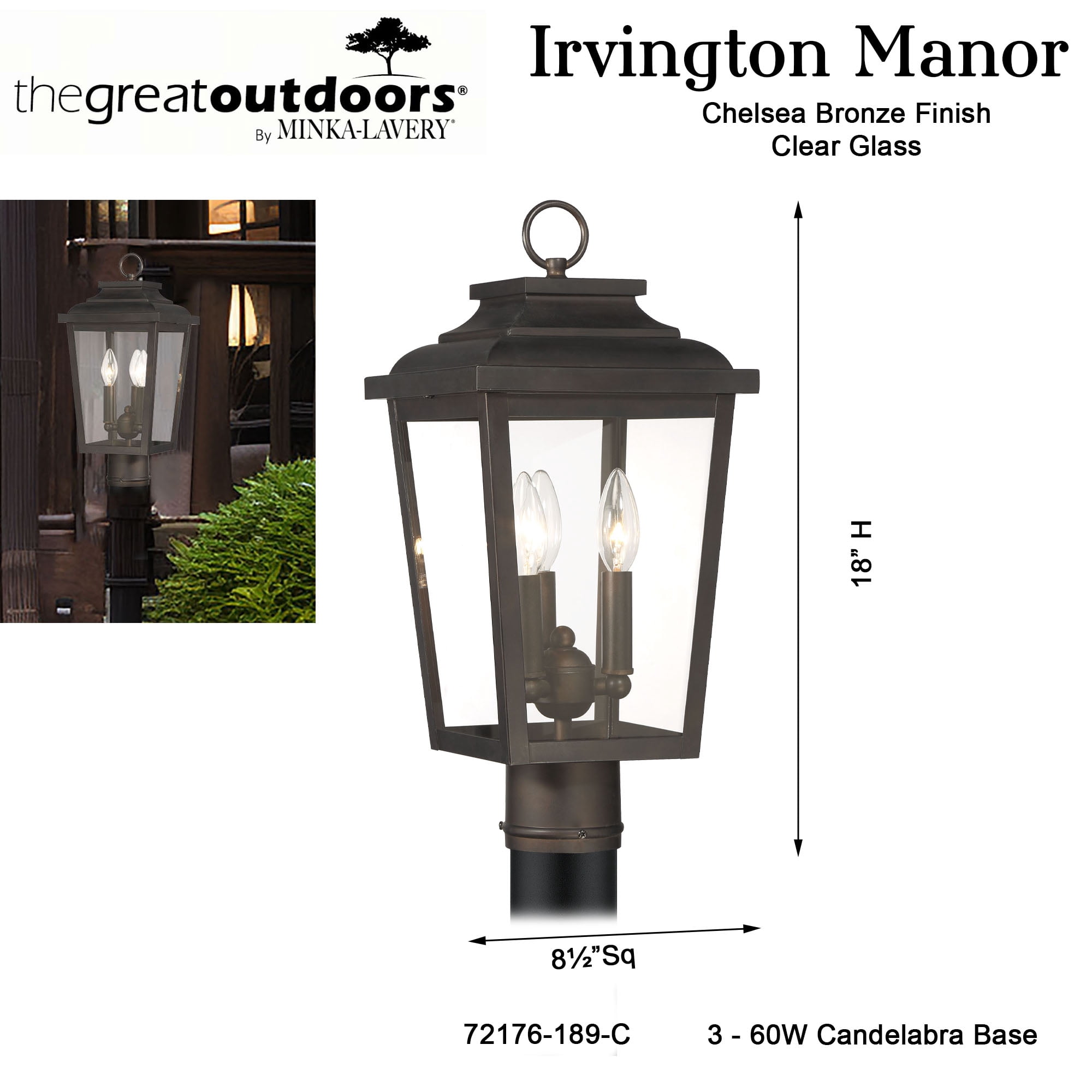 Minka Lavery - Irvington Manor - 3 Light Outdoor Post Mount-18 Inches Tall and