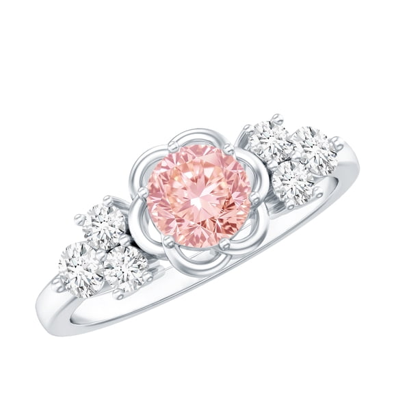 Rosec Jewels IGI Certified Lab Grown Pink Diamond Flower Engagement Ring (Fancy Pink Color and VS1 Clarity, 1 Carat) - Pink White Diamond Ring, 925 Sterling Silver, US 4.00