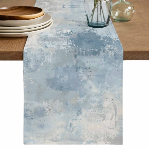Light Blue Grey Table Runner, Minimalism Gradient Mottled Patterned Washable Cotton Linen Table Runners 72 Inches Long, Dresser Scarf Runner for Dining/Coffee/TV Stands/Kitchen/Cabinets 16''x72''