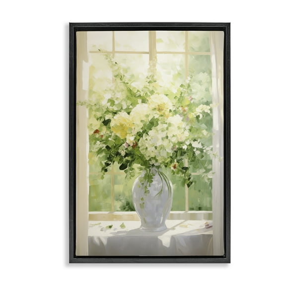 Stupell Industries Flower Arrangement in Window Botanical & Floral Painting Black Floater Framed Art Print Wall Art, 17 x 25