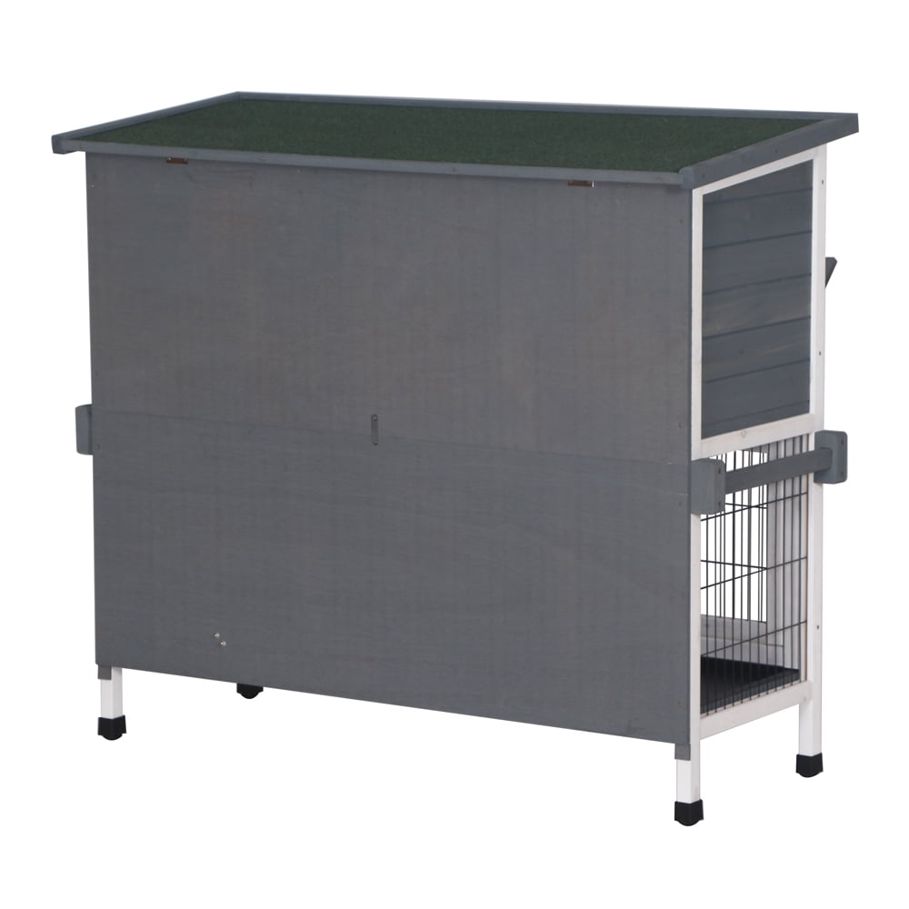 Lowestbest 48" Two Floors Wooden Rabbit Hutch, Chicken Coop House Wooden, Small Animal Cage with Ramp and Tray, White&Gray Lowestbest 48" Two Floors Wooden Rabbit Hutch, Chicken Coop House Wooden, Small Animal Cage with Ramp and Tray, White&Gray