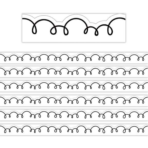 Teacher Created Resources White with Black Squiggles Die-Cut Border Trim, 35 Feet Per Pack, 6 Packs