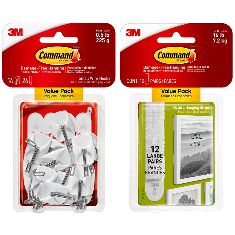 Command Small White Wire Toggle Hooks 14 Hooks and Command White Large  Picture Hanging Strips 12 Pairs