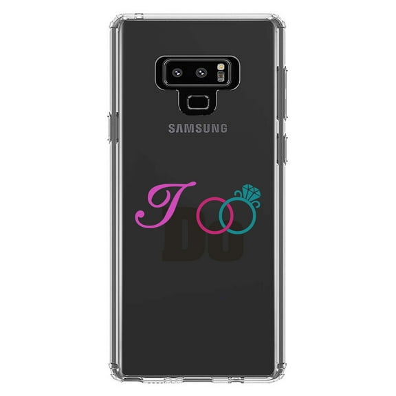 DistinctInk Clear Shockproof Hybrid Case for Samsung Galaxy Note 9 - TPU Bumper Acrylic Back Tempered Glass Screen Protector - I Do - Wedding Rings
