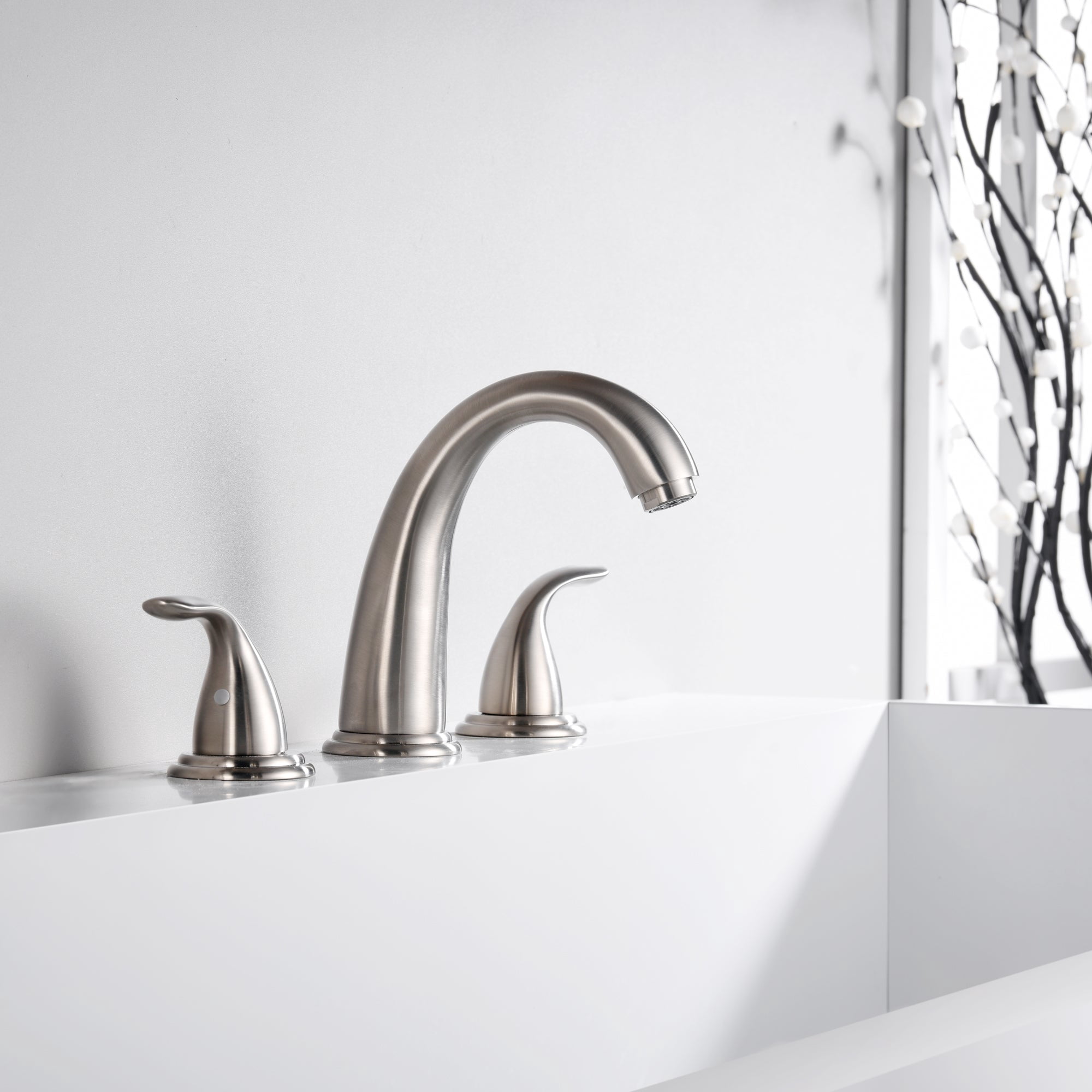 Sumerain S2142NS Brushed Nickel Tub Faucet 2 Handle,Deck Mount 3 Hole Bathtub Faucet Brass Roman Tub Faucet,High Flow