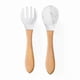 thumbnail image 1 of Silicone and Wooden Baby Feeding Set - 2pc Spoon and Fork for Toddlers Dinnerware Training Cutlery, 1 of 5