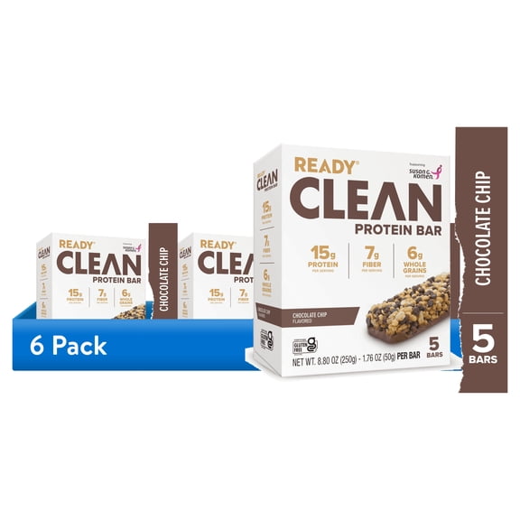 (6 pack) Ready Clean Chocolate Chip Protein Bar, 5 Count, Box
